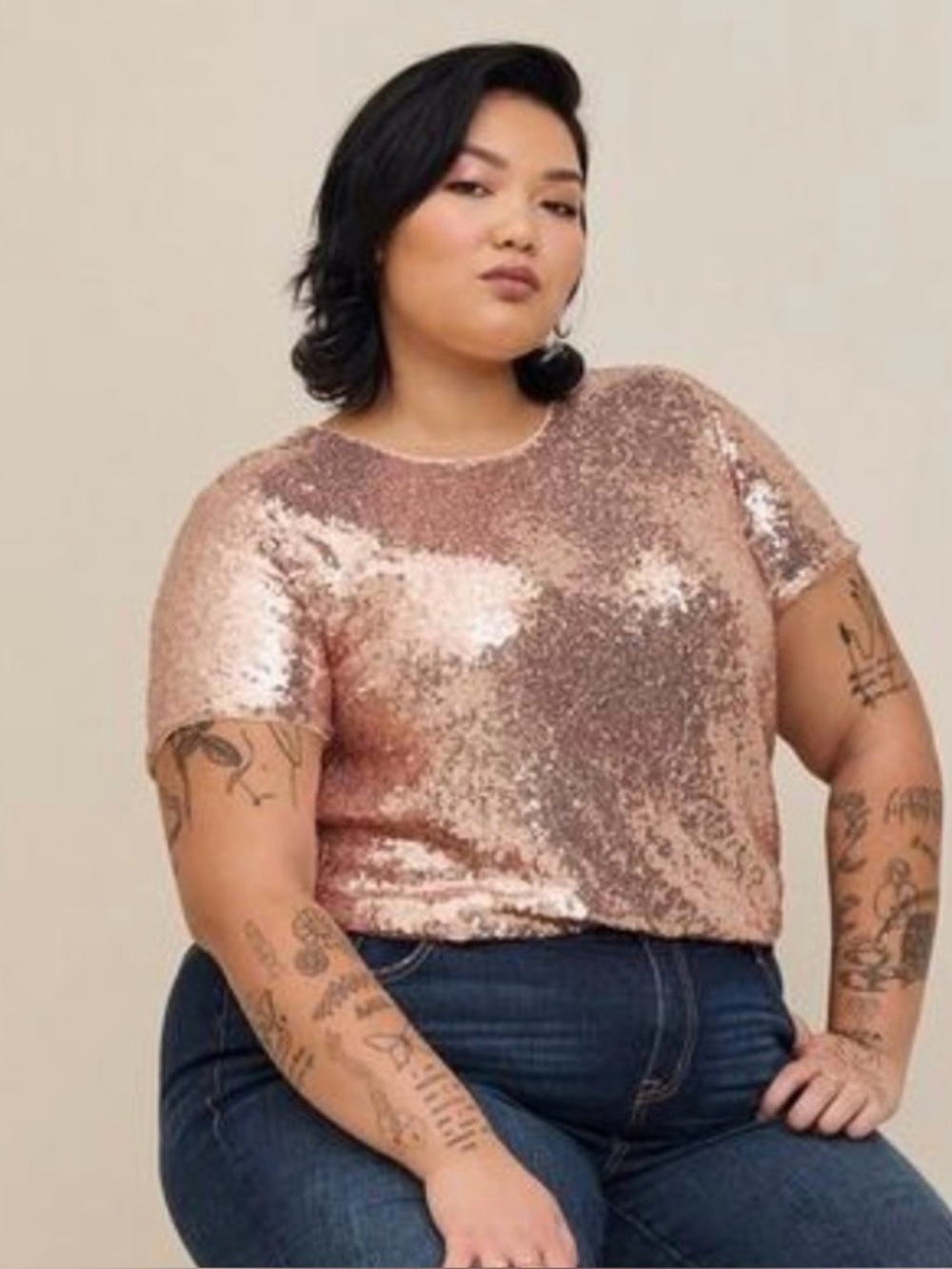 TORRID Gold Sequin Short Sleeve Top